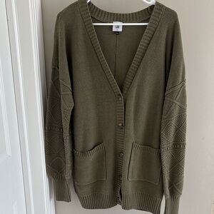 Cabi Trinity Stitch V-Neck Button Cardigan Sweater Olive Green Size Medium